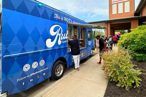 Ruthie’s For Good food truck serving guests at a community event outside St. Philip’s in Dallas